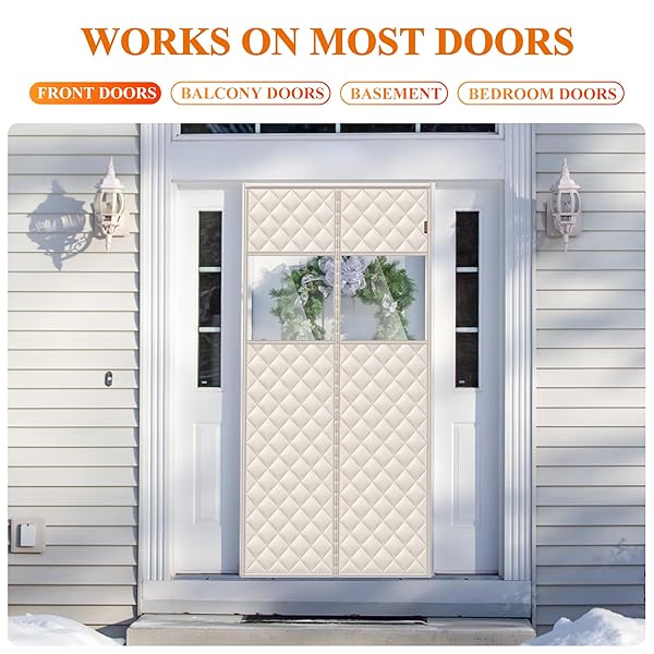 MAGZO MAGNETIC DOOR DRAFT STOPPER CURTAIN WITH PERSPECTIVE WINDOW, 60″ X 80″, MADE OF OXFORD&COTTON, SCREEN INSULATION COVER BLANKET FOR WINTER/WIDE FRENCH PATIO DOORS, KEEP WARM IN WINTER, BEIGE