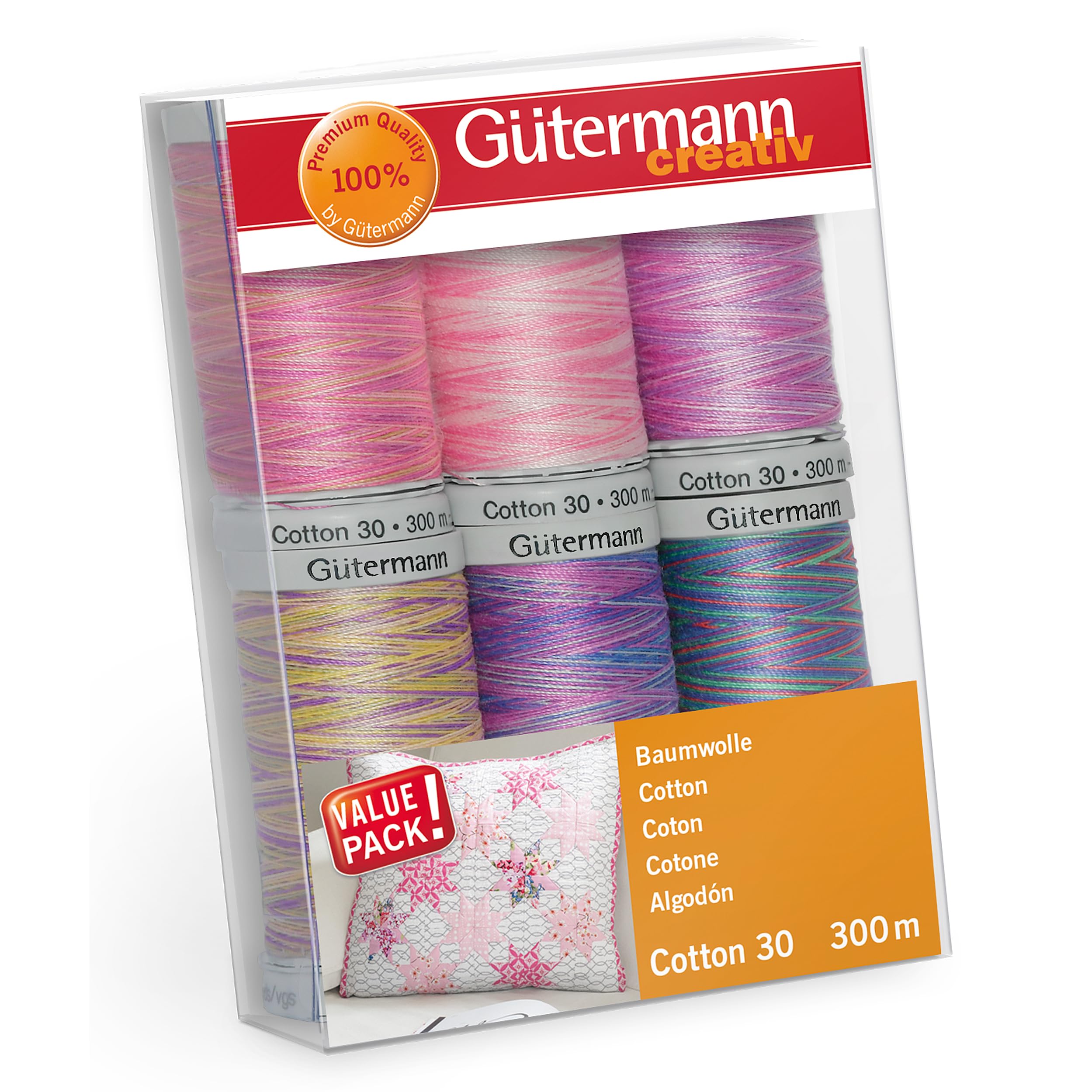 Gütermann creativ Sewing Thread Set with 6 spools Cotton 30 300 m in Different Multicolour Colours