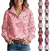 Valentines Day Shirts for Women Heart Printed Button Down Blouse Ruffled Stand Up Collar Love Couple Holiday Tops