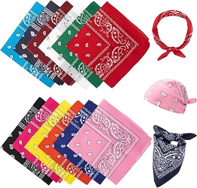Vinuwu 12 Pack Bandana 22x22 Inch Vintage Paisley Head Scarf Nylon