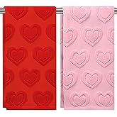 Heirloom Haven 2PCS Valentine’s Day Hand Towels,Red Pink Love Heart Bath Towels Set 100% Cotton Decorative Soft Absorbent for Holiday Decorative Cooking Cleaning Drying 13.7 x 29.5 Inch