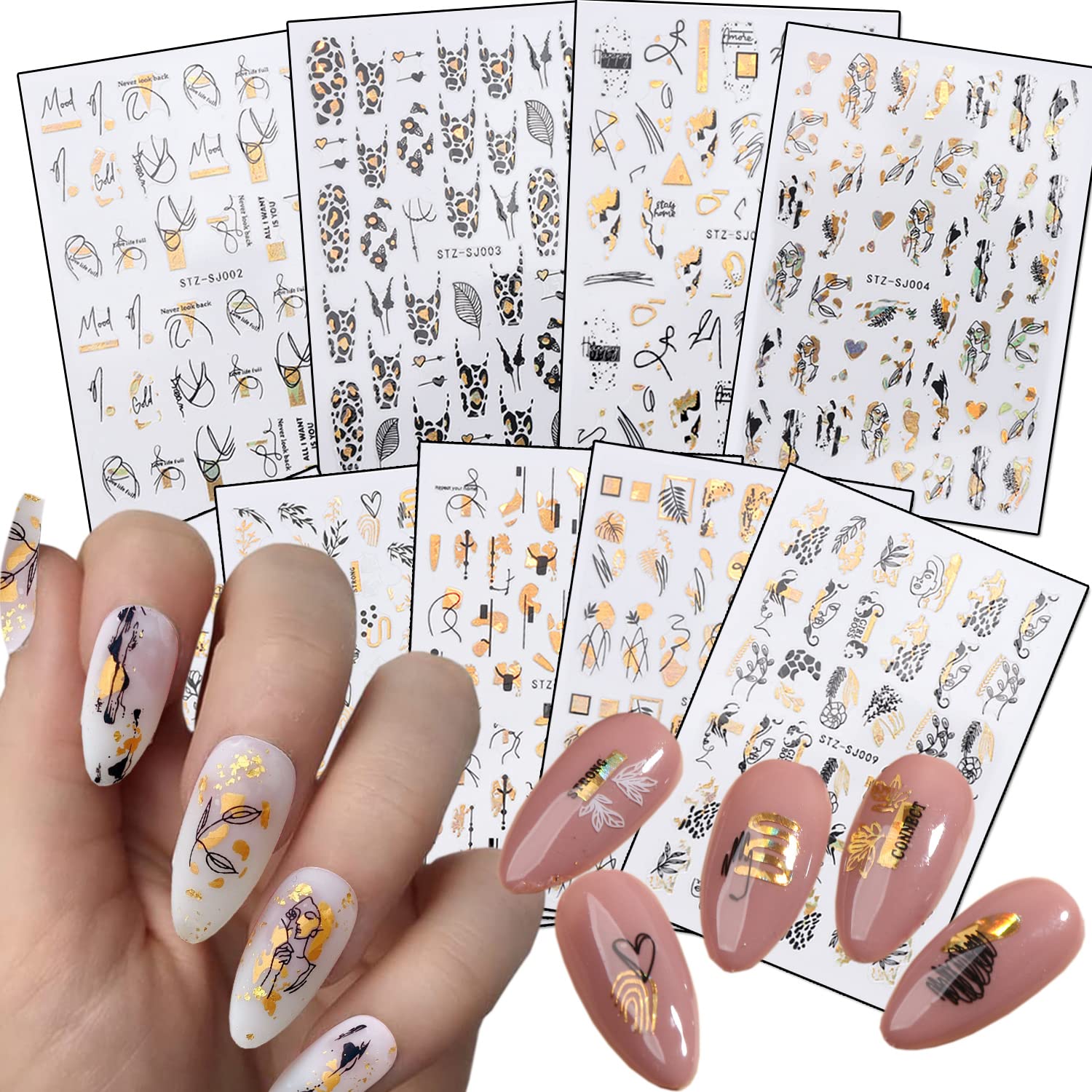 Laser Gold Flowers Leaf Leopard Print Abstract Face