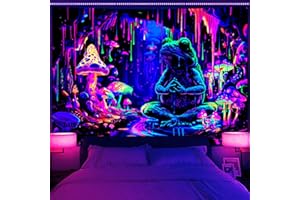 Krelymics Blacklight Frog Tapestry UV Reactive Mushroom Tapestry for Bedroom Colorful Cave Tapestries Magic River Wall Tapestry Hippie Large Wall Hanging for Room Dorm(51.2 x 59.1 inches)