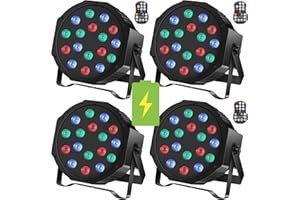 U`King Rechargeable Par Lights Wireless 18 RGB Stage Lighting Battery Powered Uplights DMX Control Uplighting for Wedding DJ Disco Show Church(4 Pack)