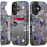 FUNMIKO for iPhone 17 Wallet Case with Card Holder, RFID-Blocking, Military-Grade Protection & UV-Printed Artwork, Magnetic Closure with Leather Kickstand - Dreamy Lotus