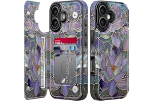 FUNMIKO for iPhone 17 Wallet Case with Card Holder, RFID-Blocking, Military-Grade Protection & UV-Printed Artwork, Magnetic Closure with Leather Kickstand - Dreamy Lotus