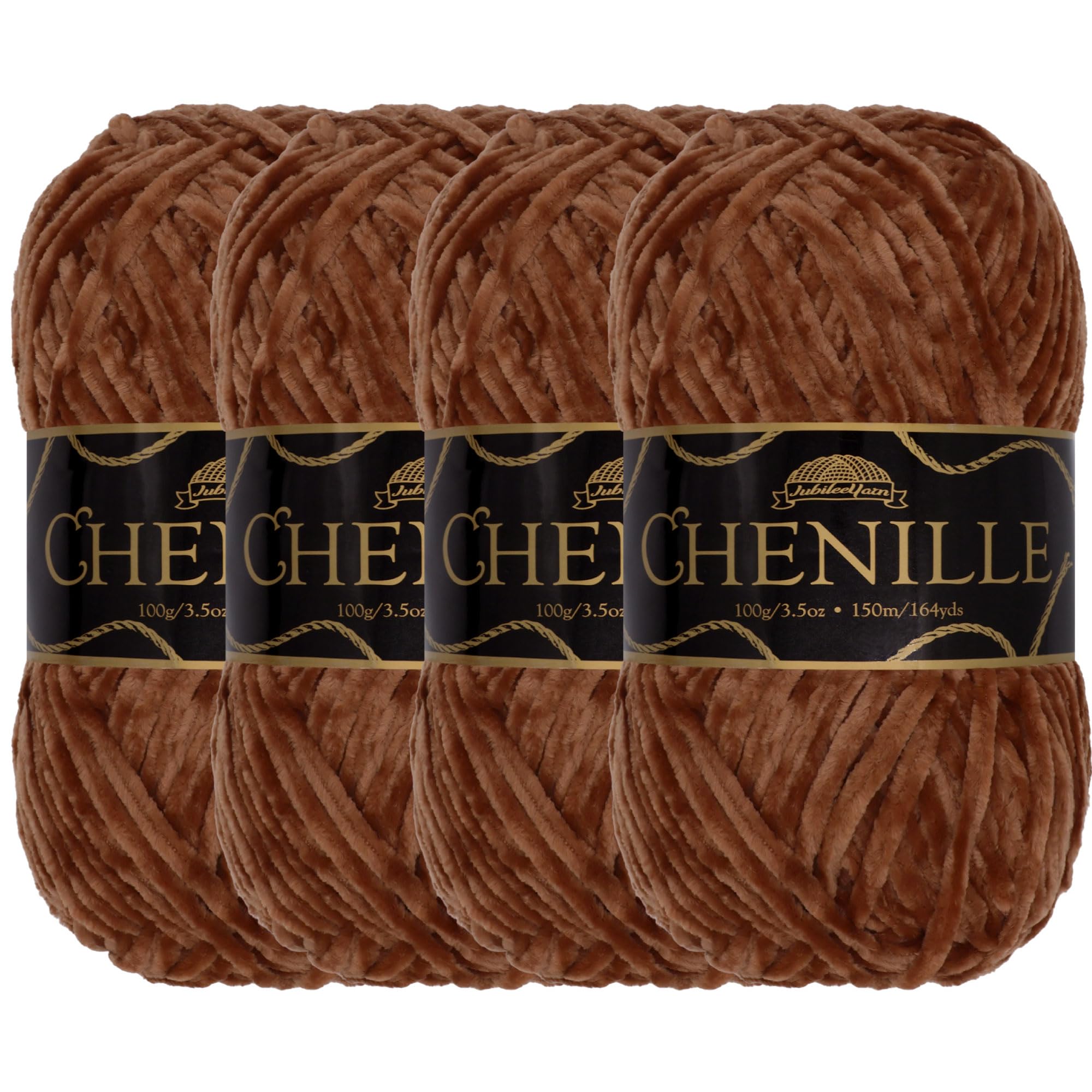 JubileeYarn Chenille Yarn - Worsted Weight - 100g/skein (4 Skeins, 107 Coffee Bean)