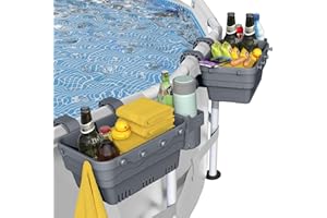 VICHTOP Poolside Storage Basket for Above Ground Pools, Above Ground Pool Accessories, Swimming Pool Storage Basket with Pool Cup Holder, Versatile Organization for Pool Accessories(2 Pack)
