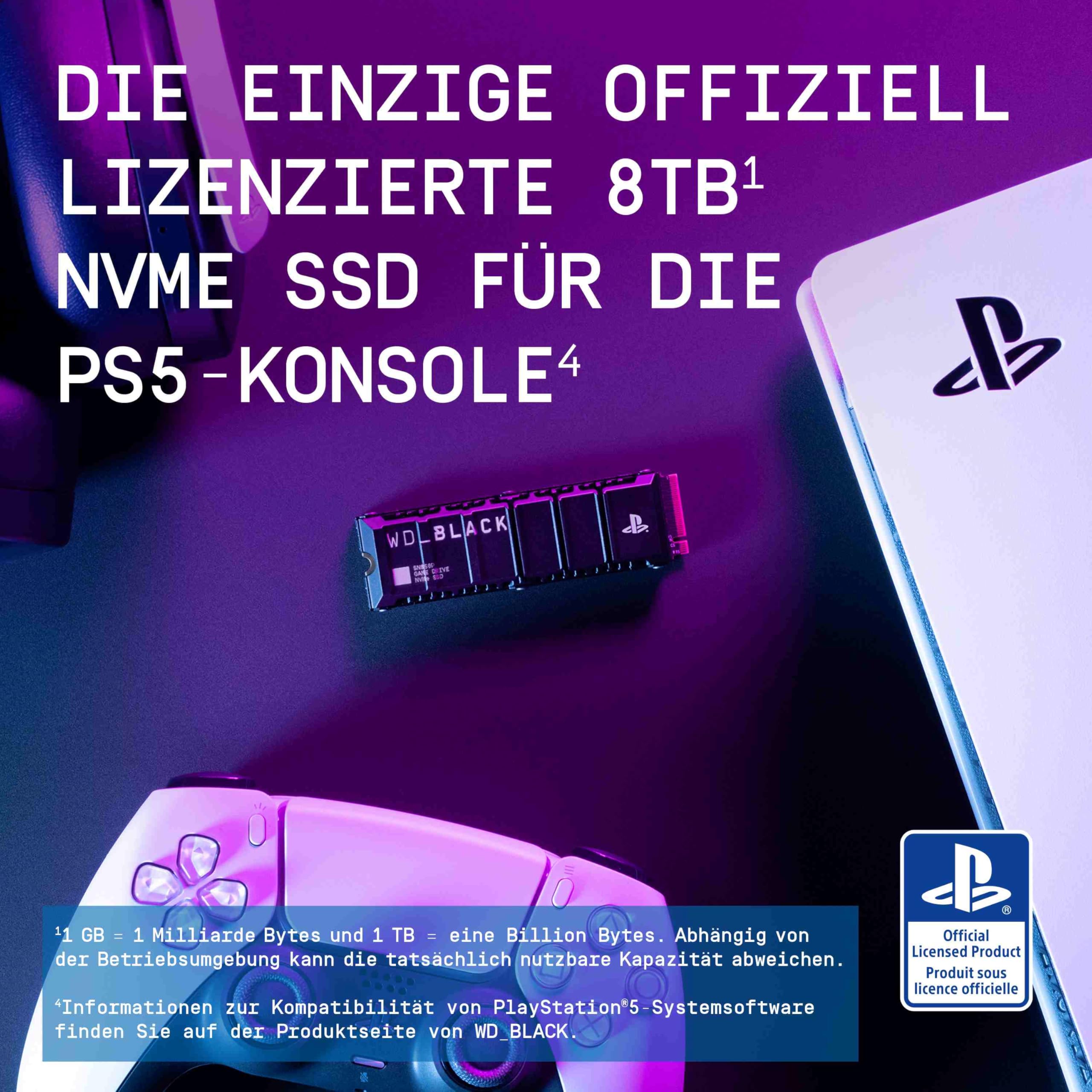 WD_BLACK SN850P 8 TB NVMe SSD Offiziell Lizenziert für PS5 Konsolen (interne Gaming SSD; optimierter Kühlkörper; PCIe Gen4 Technologie, bis zu 7.200 MB/s Lesen, M.2 2280) 2