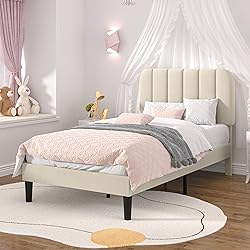 VECELO Twin Size Bed Frame with Upholstered