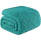 Whale Flotilla Fuzzy Fleece Queen Size Blanket for Bed, Soft Fluffy Jacquard Waffle Blankets for All Season, Lightweight and Warm, 90x90 Inch, Teal
