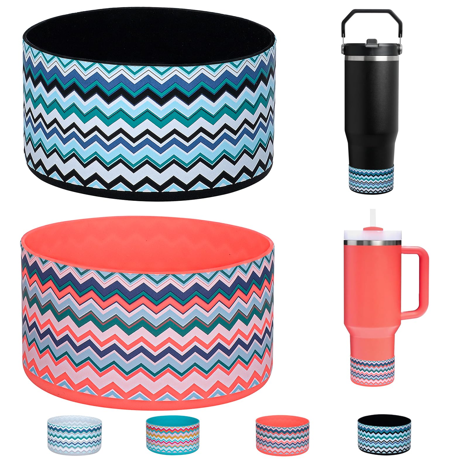 WK IEASON 2 Pcs Tumbler Bottom Protector Boot for Stanley Quencher Adventure 40oz & Stanley IceFlow 20oz 30oz Compatible with Hydro Flask Wide Mouth 12oz 21oz 24oz(Blue Wave Hibiscus/Blue Wave Black) — image 1