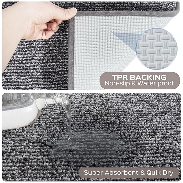 DOMUSTEX WASHABLE KITCHEN RUGS SET OF 2 (24″ X 35.5″ + 24″ X 59″), NON SLIP KITCHEN MATS FOR FLOOR, ABSORBENT INDOOR ENTRYWAY RUNNER RUGS FOR LAUNDRY, BATHROOM, DOOR, BEDROOM (ROLL PACKING)