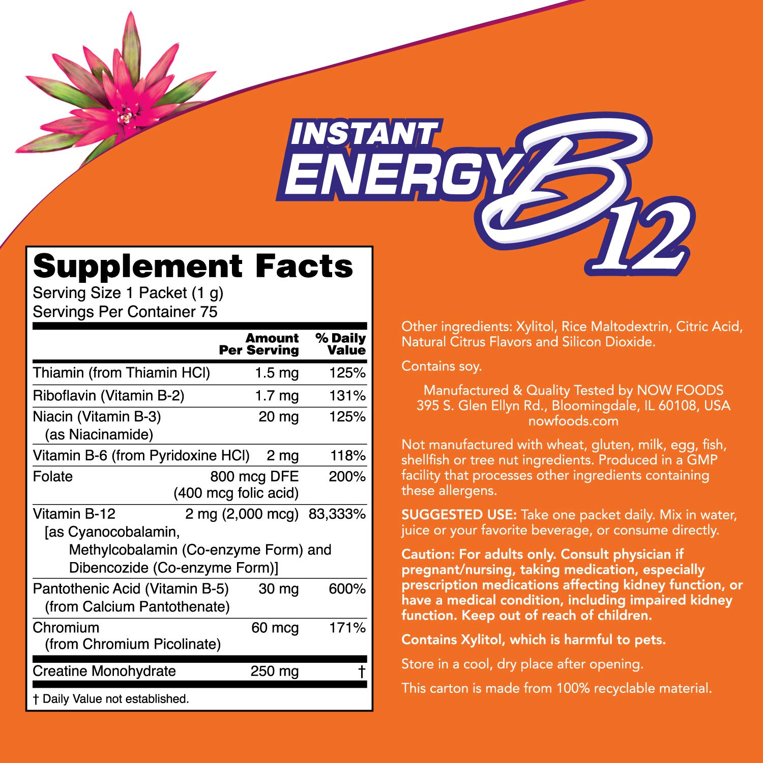 NOW Supplements, Instant Energy B12 (2,000 mcg of B12 per packet
