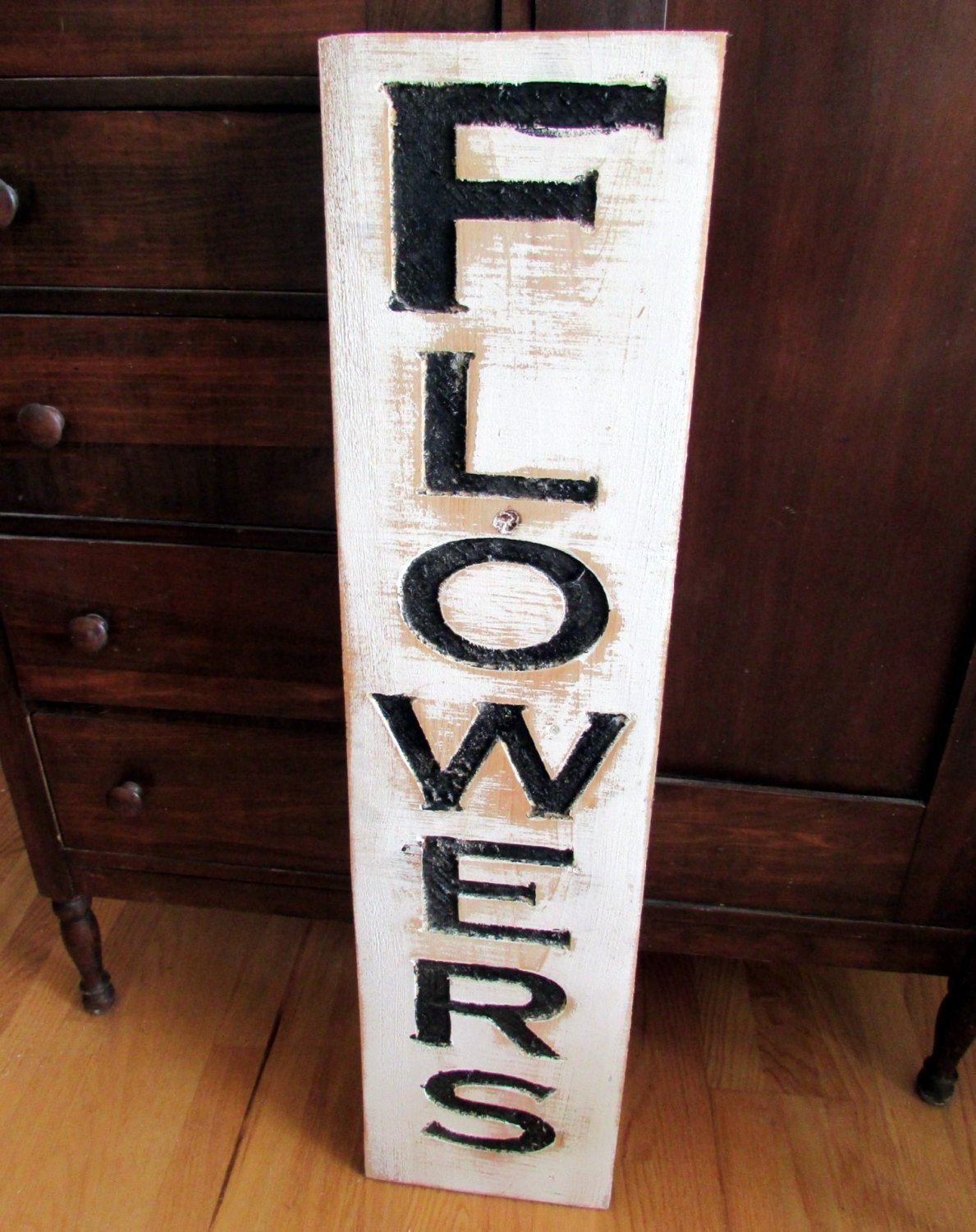 Amazon Com Flowers Sign 41 Vertical Carved In A Wood Board Rustic Distressed Florist Shop Advertisement Farmhouse Style Nursery Wooden Handmade