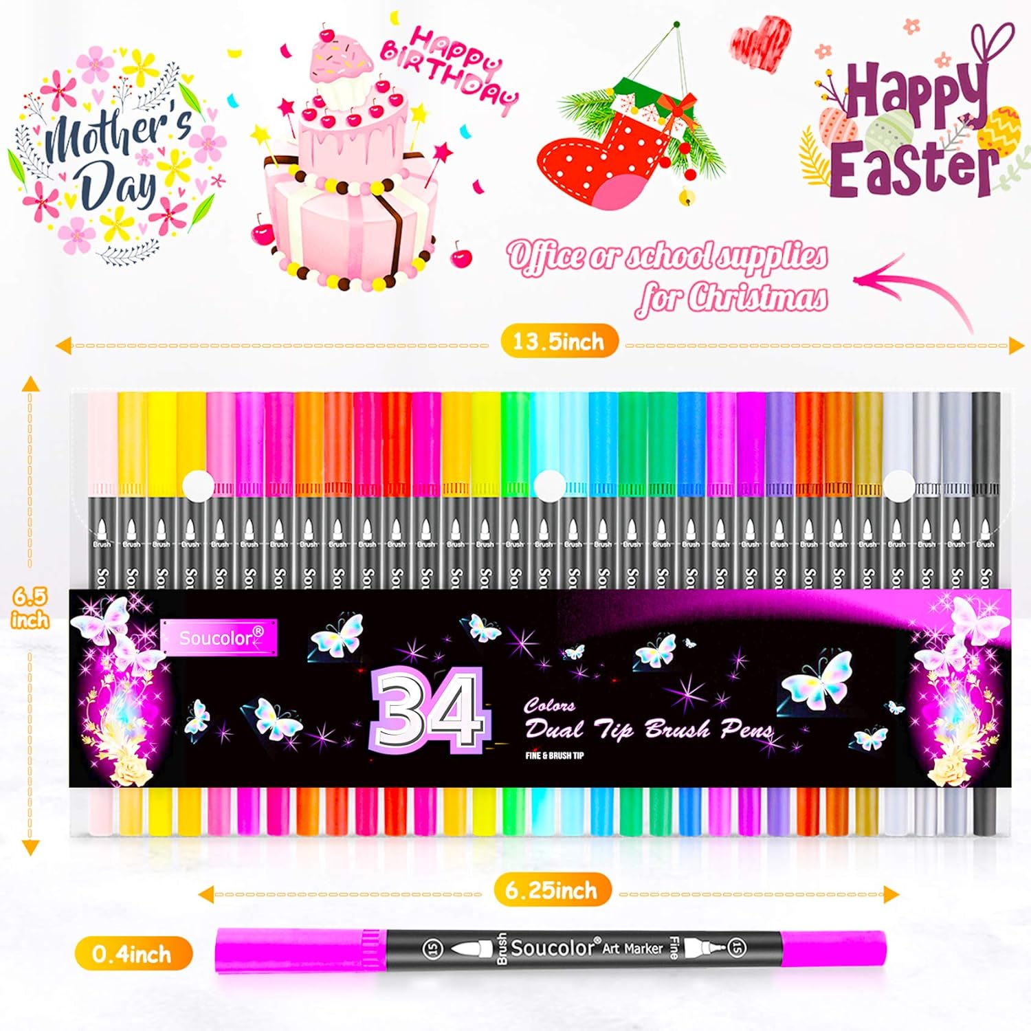 Artist Brush Markers Pens for Adult Coloring Books, 34 Colors Numbered Dual Tip (Brush and Fineliner) Art Marker Pen for Note taking Planner Hand Lettering Calligraphy Drawing Writing Journaling: Home & Kitchen