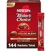 NESCAFÉ Taster's Choice, Instant Coffee Packets, Light Medium Roast Coffee, House Blend, 8 Boxes (144 Packets)