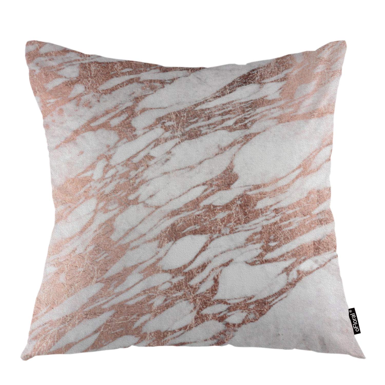 oFloral Marble Throw Pillow Covers Rose Gold Rock Stone Surface Natural Marble Slab Decorative Square Pillow Case 18"X18" Pillowcase Home Decor for for Sofa Bedroom Livingroom