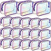 Saintrygo 18 Pack Clear Makeup Bags 7 x 5 PVC Cosmetic Bag Plastic Zippered Pouches Portable Toiletry for Women Men Travel Vacation Bathroom Organizing(Neon Color, Purple Border,)