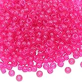 Auvoau 1000Pcs Pony Beads Bracelet 9mm Hot Pink Glitter Plastic Barrel Pony Beads for Necklace,Hair Beads for Braids,Key Chain,Jewelry Making (Hot Pink Glitter)