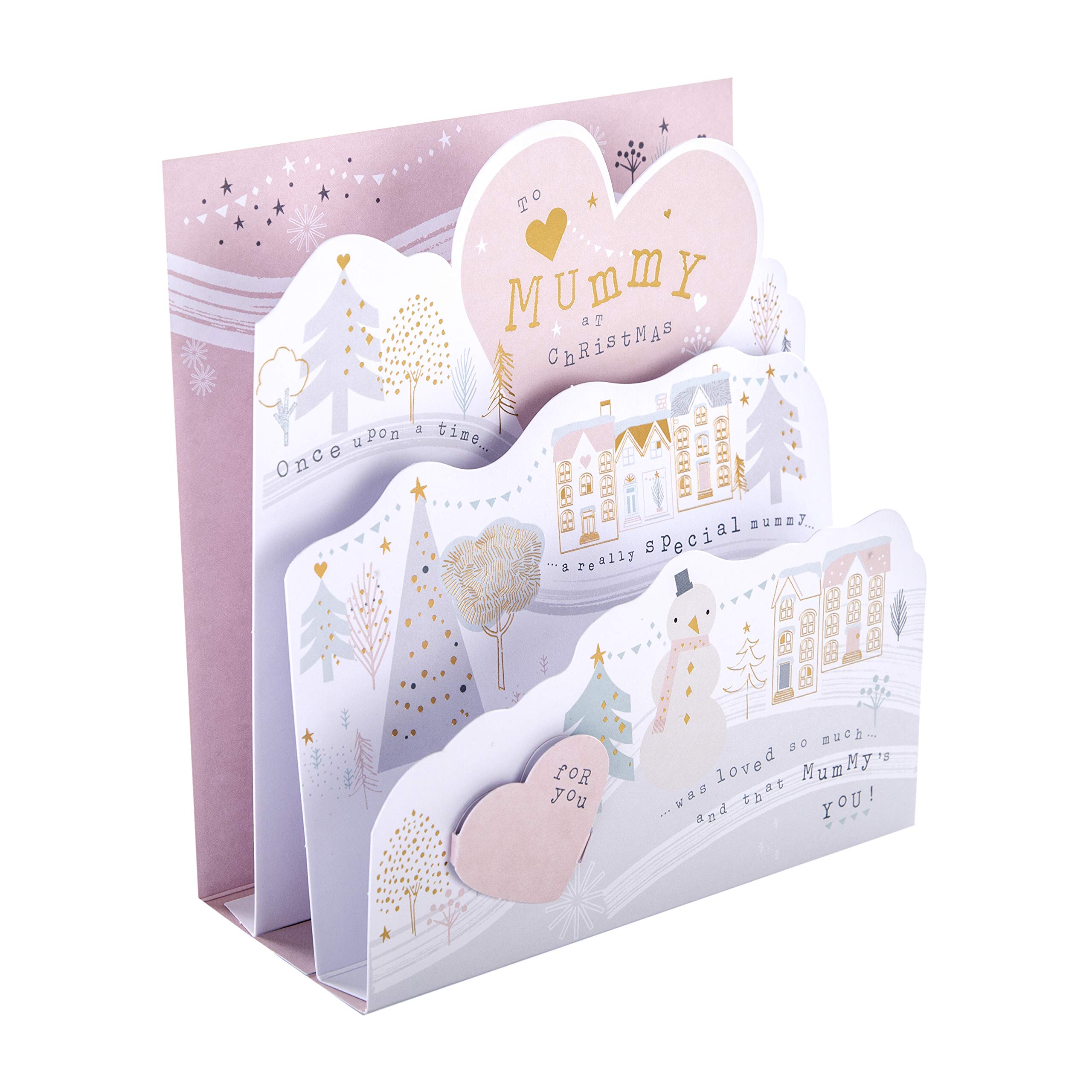 Hallmark Christmas Card, Mummy Christmas Card, 3D & Pop Up Card, With Gold Foil Details, Pink