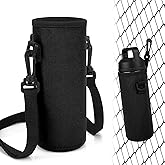 Linkidea Water Bottle Fence Sleeve with Hook Compatible with YETI Rambler Bottle 18oz, Hydro Flask Wide Mouth Bottle 18oz/20oz, Neoprene Waterbottle Sling Strap Bag for Outdoor Sports, Black