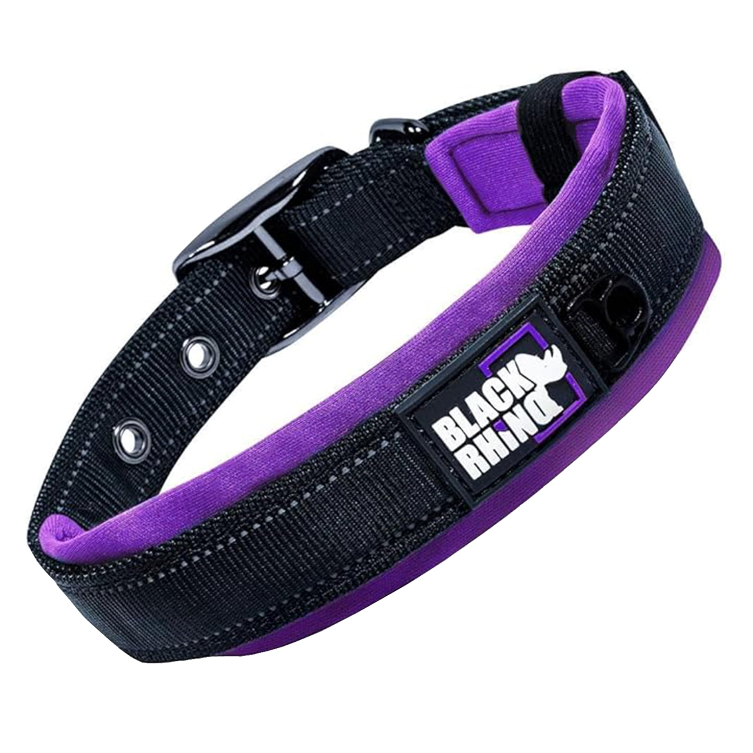 Black Rhino - The Comfort Collar Ultra Soft Neoprene Padded Dog Collar for All Breeds - Heavy Duty Adjustable Reflective Weatherproof (Large, Purple/Bl)