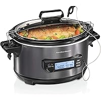 Hamilton Beach Portable 6 Quart Set & Forget Digital Programmable Slow Cooker with Lid Lock, Temperature Probe, Dishwasher Sa