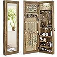 SRIWATANA Jewelry Armoire Cabinet, Solid Wood Jewelry Organizer with Full Length Mirror Wall/Door Mounted(Carbonized Black)