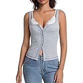 Abonlen Button Down Ribbed Tank Tops for Women Sleeveless Going Out Tops Lightweight Cotton T Shirts Sexy Y2K Slim Vest