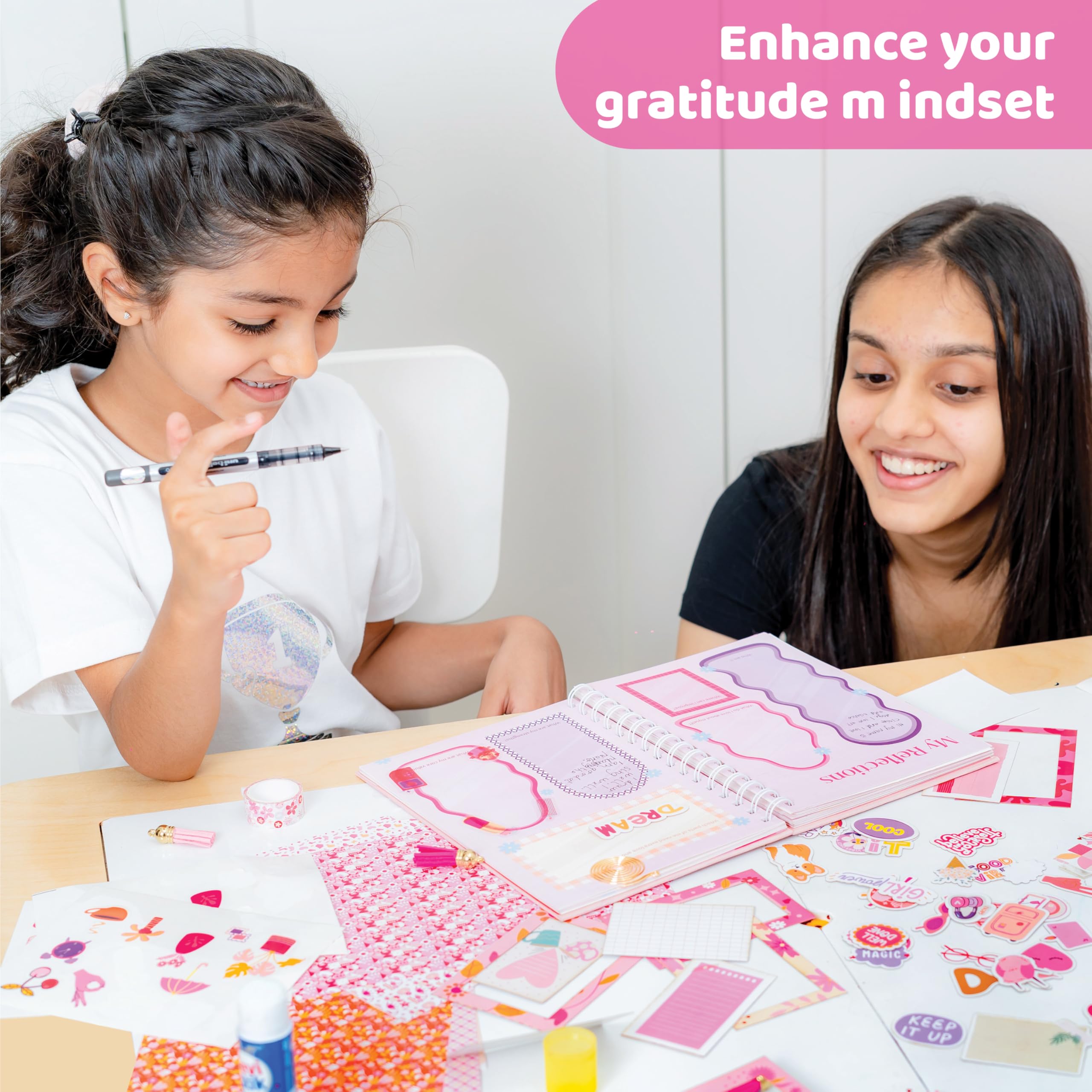 jackinthebox DIY Journal for Girls Ages 8-12, 242 pcs, Journaling kit, Tween Scrapbook, Includes 10 Mental Health Exercises, Girls Diary 8 9 10 11 12 Years