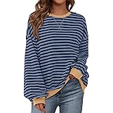 BTFBM Womens Oversized Striped Sweatshirt 2026 Spring Crewneck Long Sleeve Pullover Top Casual Y2K Clothes Workout Shirt