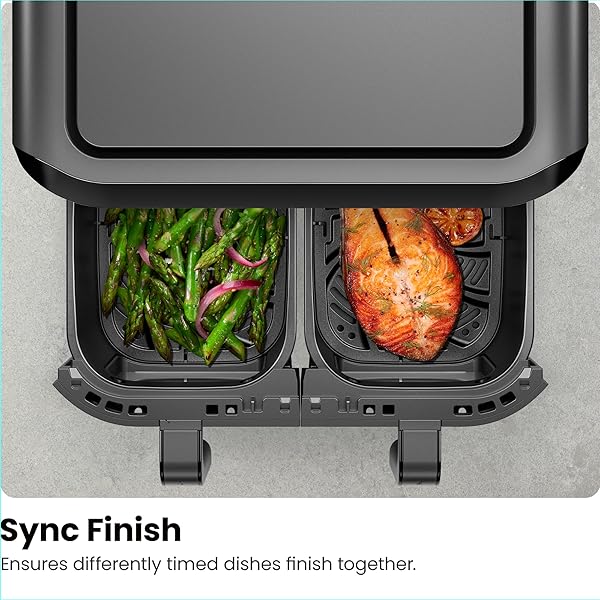 CHEFMAN TURBOFRY TOUCH DUAL AIR FRYER, MAXIMIZE THE HEALTHIEST MEALS WITH DOUBLE BASKET CAPACITY, ONE-TOUCH DIGITAL CONTROLS AND SHAKE REMINDER FOR THE PERFECT CRISPY AND LOW-CALORIE FINISH