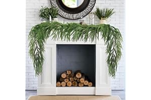 9Ft Christmas Real Touch Norfolk Pine Garland Table Garland, Artificial Faux Greenery Garlands for Mantle Indoor Home Decor X