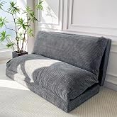 MAXYOYO Folding Sofa Bed, Convertible Chair Couch, Floor Bean Bag Sofa | Extra Thick with Washable Cover, Chaise Lounge, Bean Bag Couch Bed for Bedroom Living Room, Dark Grey, 39x91 Inch