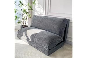 MAXYOYO Bean Bag Bed Folding Sofa Bed Floor Mattress for Adults, Extra Thick and Long Floor Sofa with Corded Washable Cover, Dark Grey, 39x95 Inch