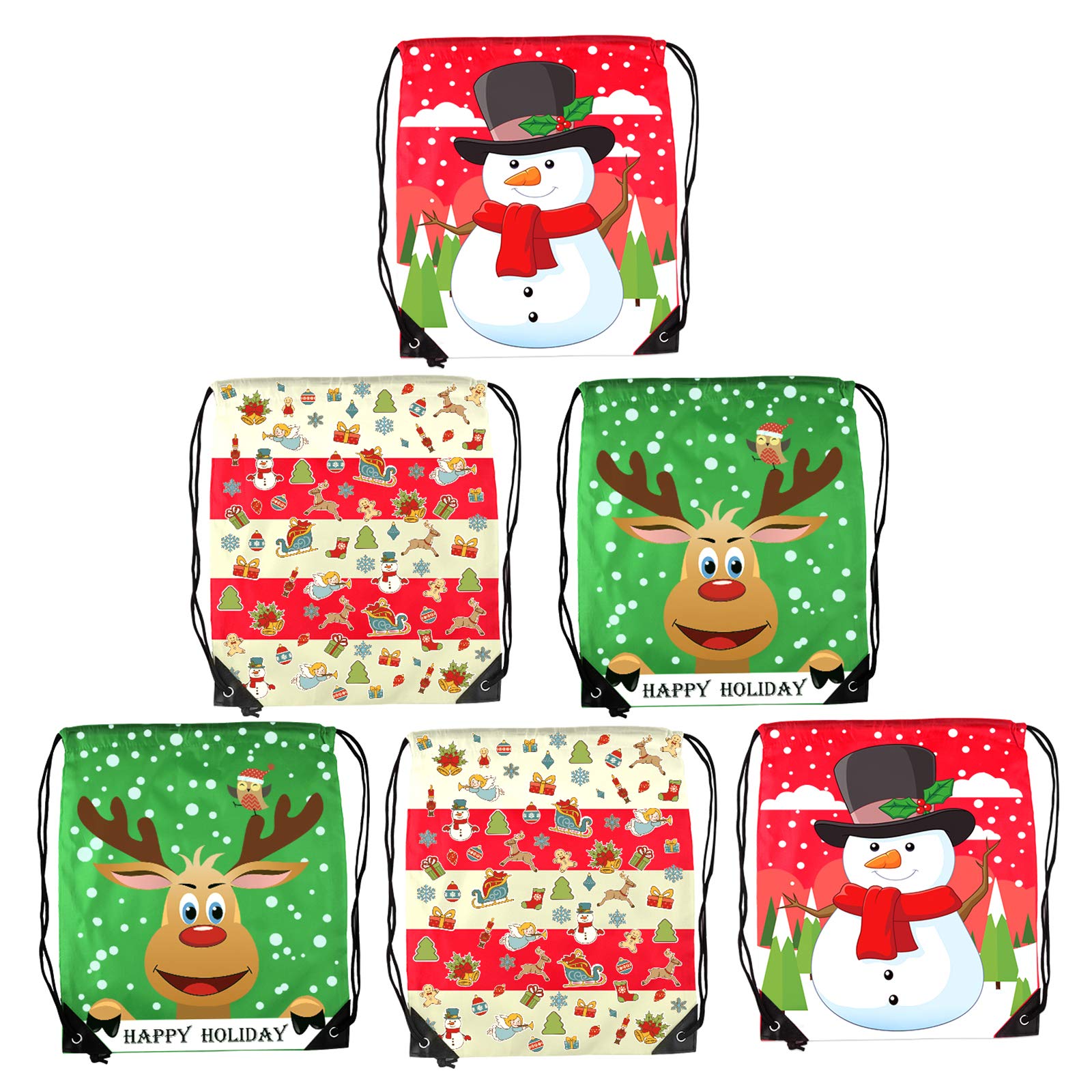 TUPARKA Christmas Drawstring Bags Santa String Backpack Cinch Sack Bags for Christmas Party Favors (Christmas 6 Pack)