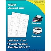 200 Pcs Bottle Labels 4x2 inch Printable Glossy White Waterproof Vinyl Sticker Labels for Inkjet or Laser Printer