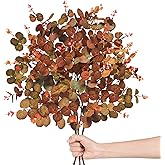 Luiywan Fall Stems - Faux Eucalyptus Stems, Artificial Silk Plants Leaf Branches for Vase, Fall Decor for Table Centerpiece, Floral Arrangement, Home, Wedding, Party (Orange Brown, 3pcs, 31inch)