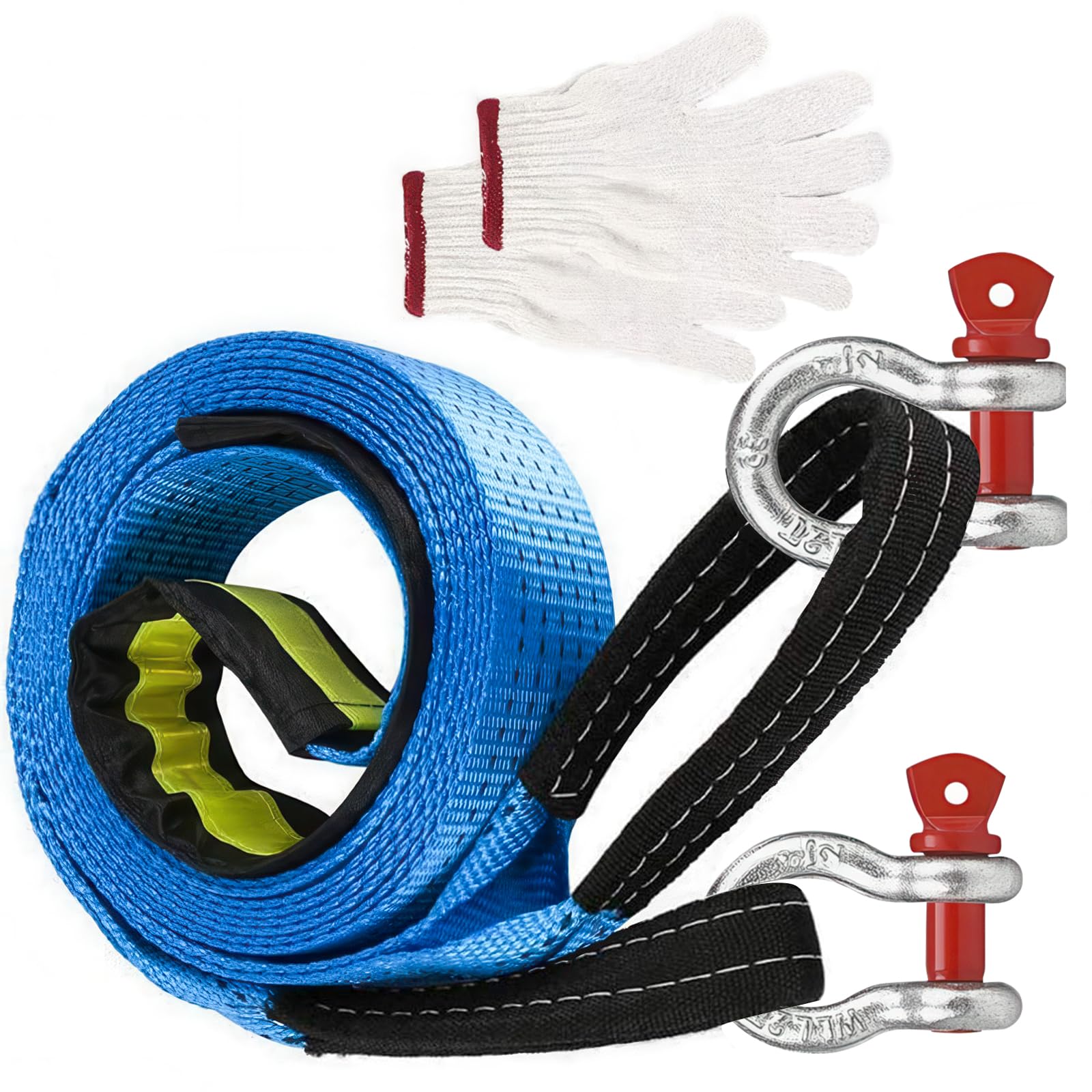 KAKETE 汎用牽引ロープセット車用牽引ロープ 牽引 緊急ロープ 高強度 夜間反射 最大耐荷重 9トン 5M Ｕ字シャックルフック式 簡単取り付けけん引きロープ 車用脱出ロープ 頑丈 耐久性 緊急脱出対策 事故・故障・雪道・自然災害商品画像