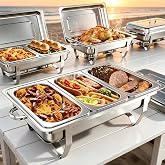 Amhier Chafing Dishes for Buffet, 11Qt, 4 Pack, Silver | Large Capacity &amp; Multi-Size Pans, Foldable Frame, Heavy-Duty Stainless Steel for Parties, Weddings &amp; Festivals
