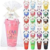 Skylety 24 Set Valentine's Day Nurse Appreciation Gifts Bulk 16oz Nurse Cup with Lid Reusable Plastic Coffee Cup with Bow Card Opp Bag, Thank You Tumbles Gifts for Women Men RN CNA(Warm Style)