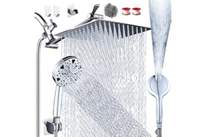 Razime 12''Rainfall Shower Head with Handheld Combo High Pressure 8+2 MODE built-in power wash, Stainless Steel Chrome Showerhead with 11'' Extension Arm Height/Angle Adjustable with Holder&60"Hose