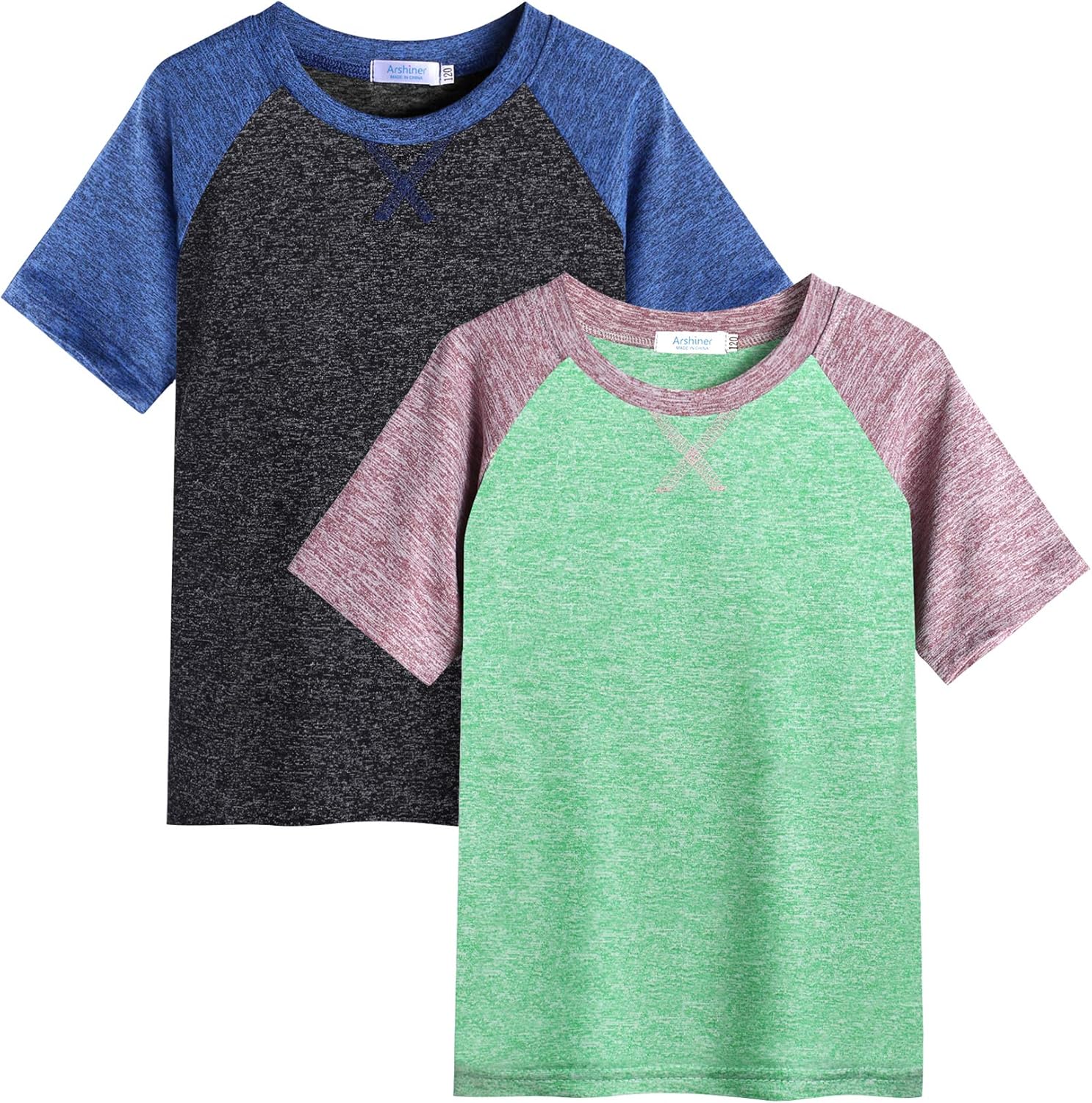 Arshiner 2 Pack Boys' Active Performance Raglan Shirts Short Sleeve Dry-Fit Tee Shirt: Clothing