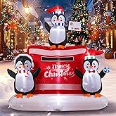 Calmbee 8 Ft Christmas Inflatable Decoration, Penguin and Mailbox with Presents Built-in LED Lights, Outdoor Blow Up Yard Fun Decor, for 2025 Outdoor Xmas Garden Decor, Red