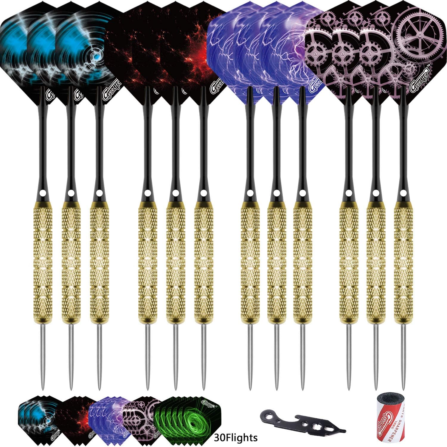 CyeeLifeSteel tip Darts 20g30Flights12Aluminum shafts with Rubber