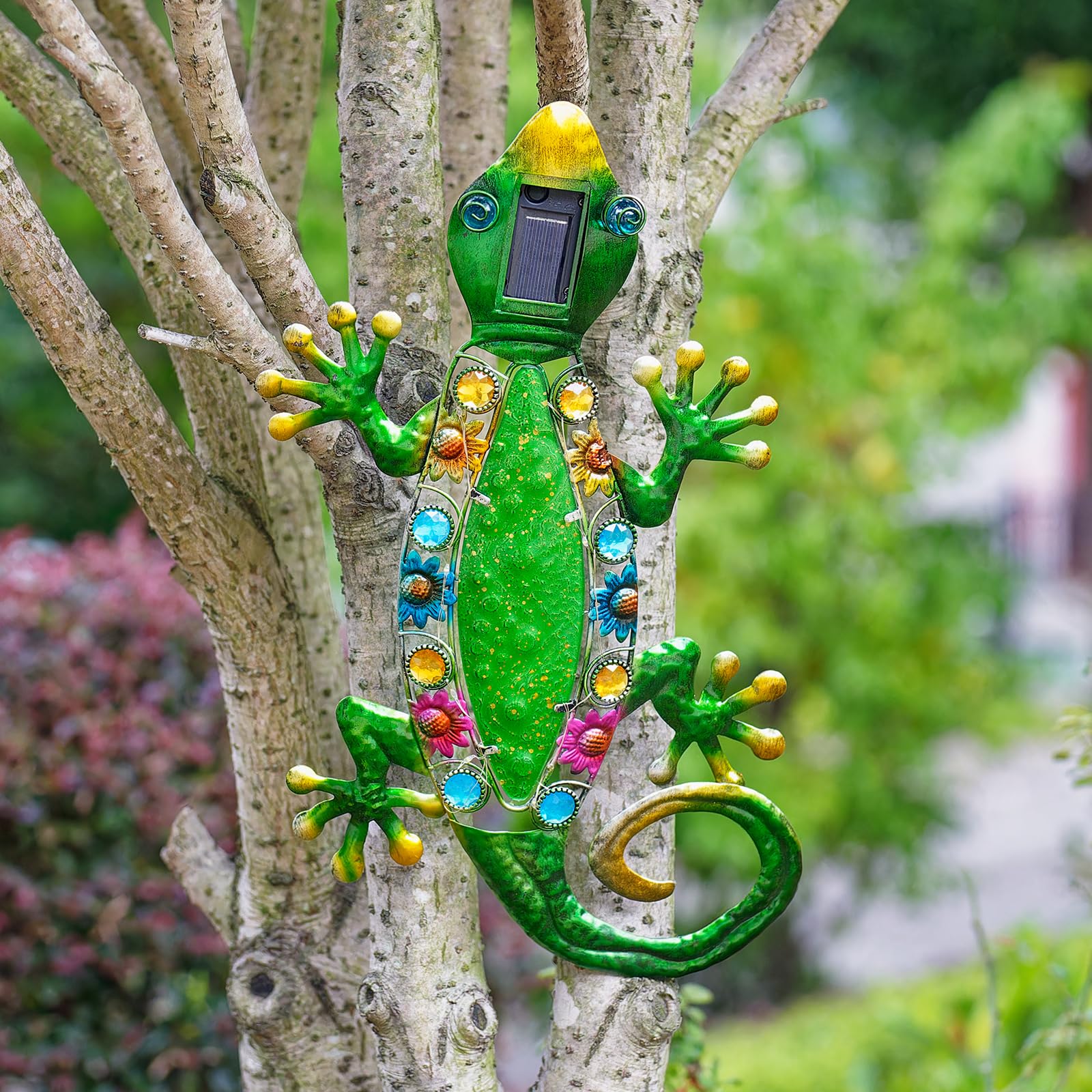 dreamskip 17" Green Gecko Metal Wall Art, Solar Powered Wall Art for