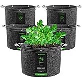 VIVOSUN 5-Pack 7 Gallon Grow Bags, 500G Thick Nonwoven Fabric Pots with Strap Handles, Multi-Purpose Rings, for Low Stress Plant Training Fruits, Vegetables, and Flowers