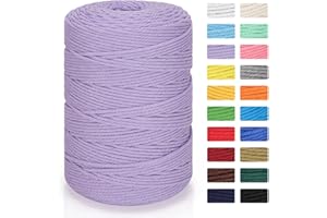 MACRABOHO Macrame Cord 3mm x 328yd | 100% Natural Cotton Macrame Rope | 4 Strand Twisted Cotton Cord for DIY Crafts Knitting Plant Hangers Wedding Decor, Purple
