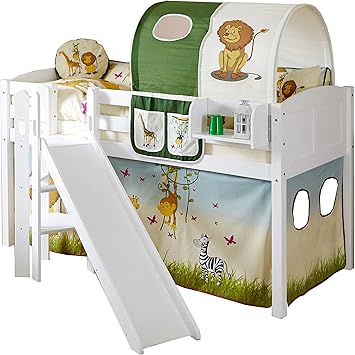 Amazon De Hochbett Mit Rutsche Podestbett Ekki Kiefer Massiv Weiss Mit Farbauswahl